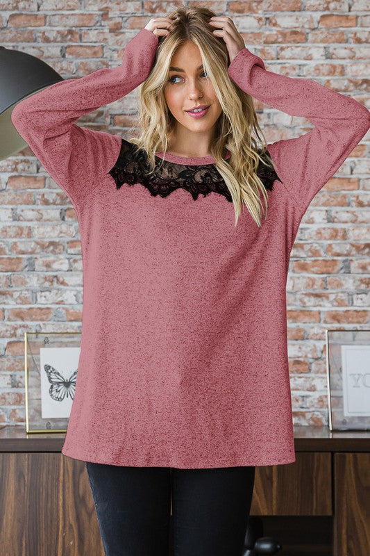 Lace Trim Long Sleeve Top