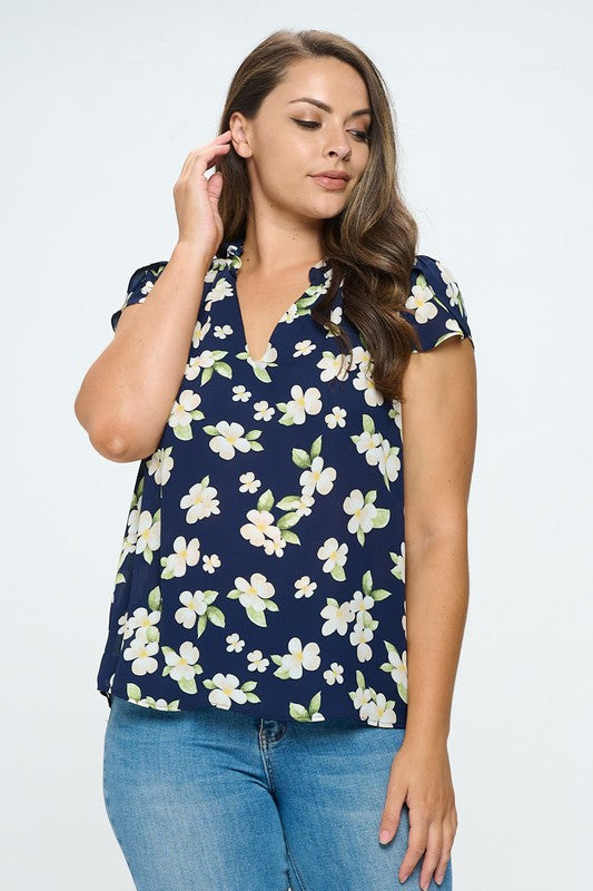 Navy Floral Top