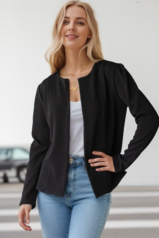 Black No Lapel Blazer