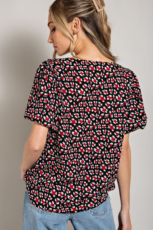 Black & Red Puff Sleeve Dress Top