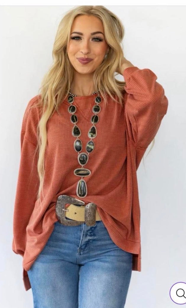 Rust Ribbed Long Sleeve