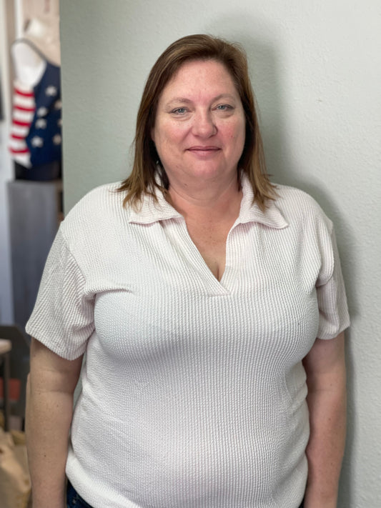 Collared V-Neck Cream