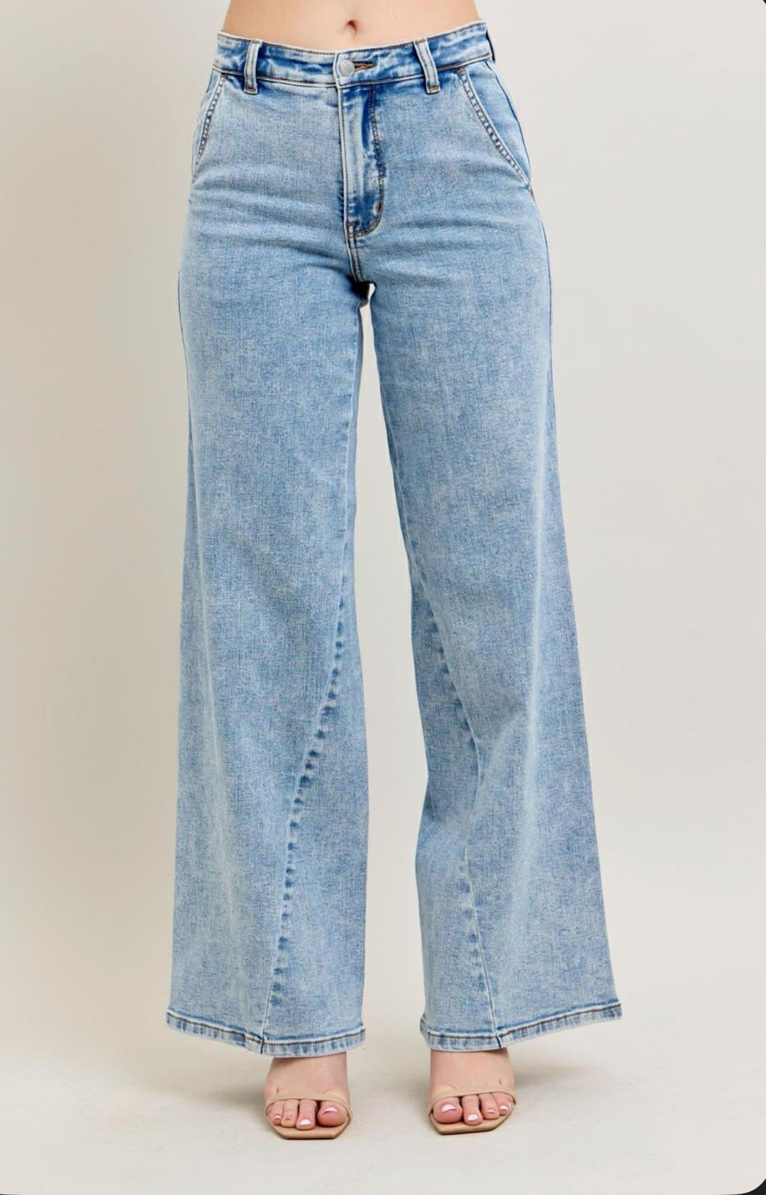 Retro Skewed Hem Wide Leg