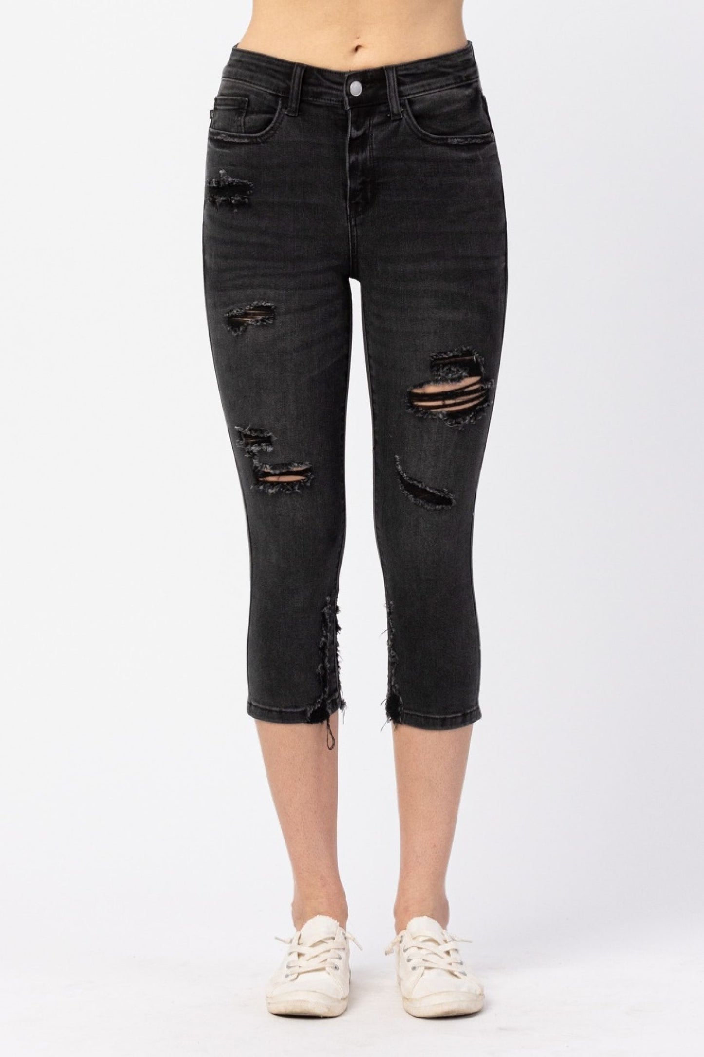 High Waisted Black Skinny Capri