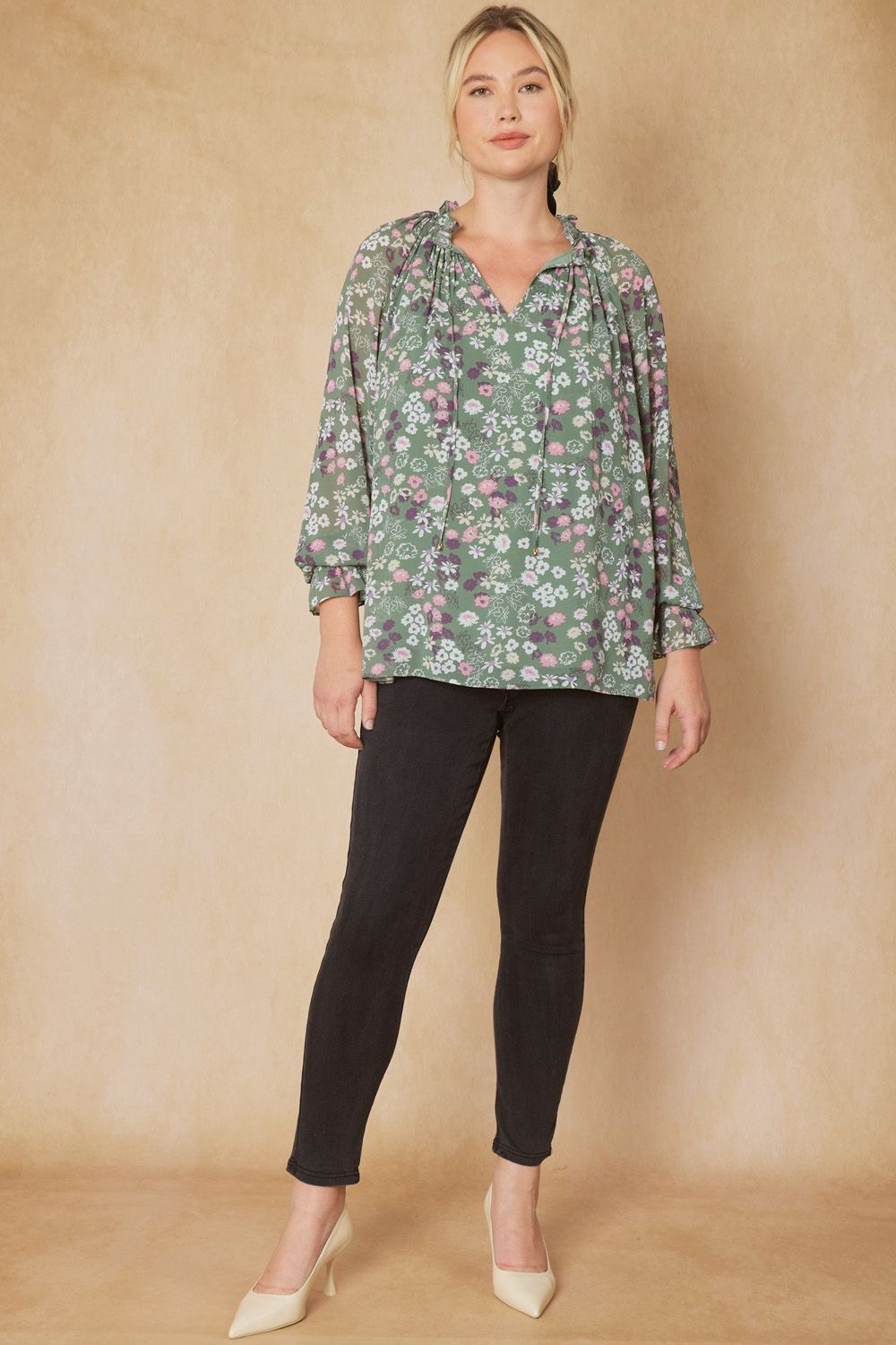 Olive Floral Top