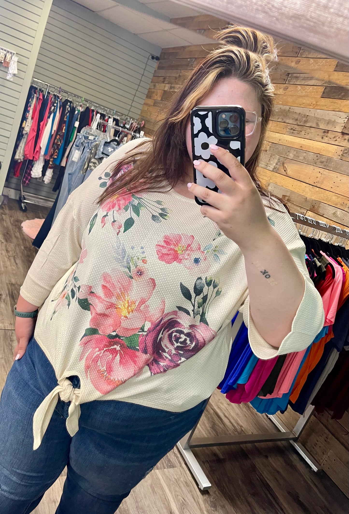Waffle Knit Floral Knot Top