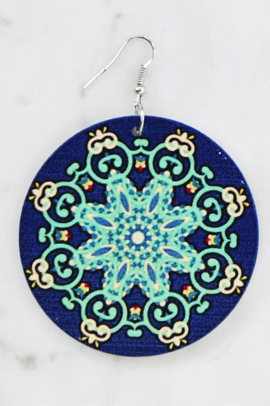 Multicolor Printed Wooden Drop Earrings