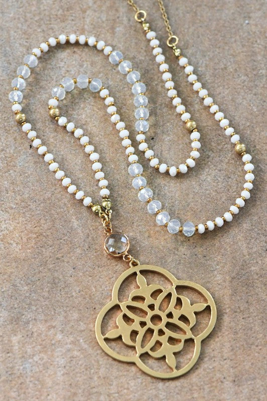 Mixed Glass Crystal Beaded Chain Pendant Necklace