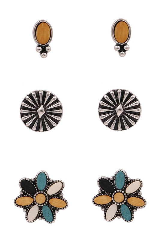 Metal Western Wood Earrings Set