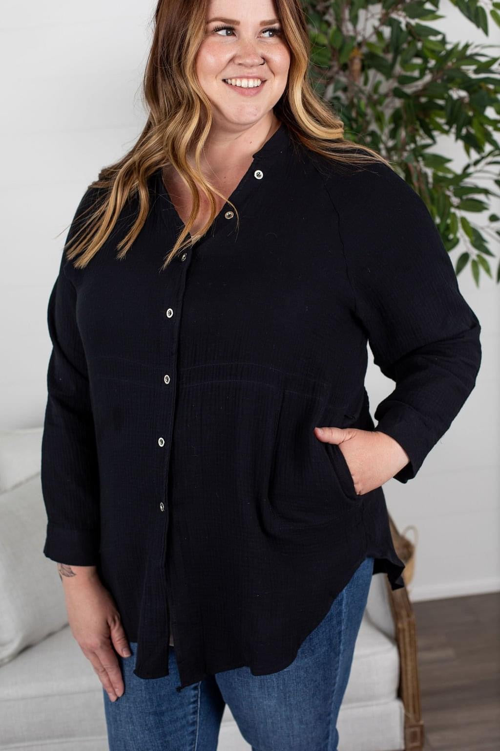 Morgan - Black Button up Top