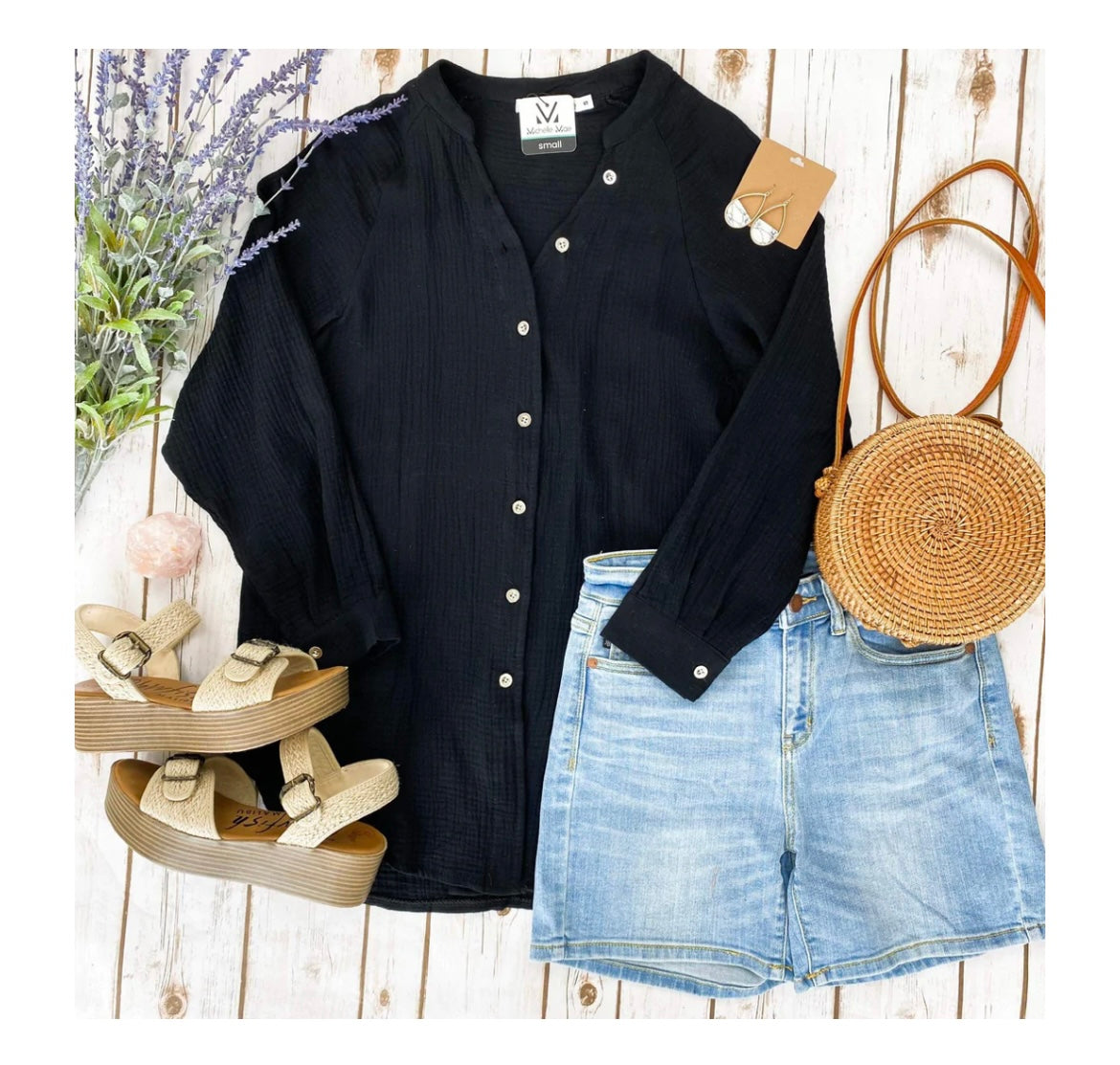 Morgan - Black Button up Top