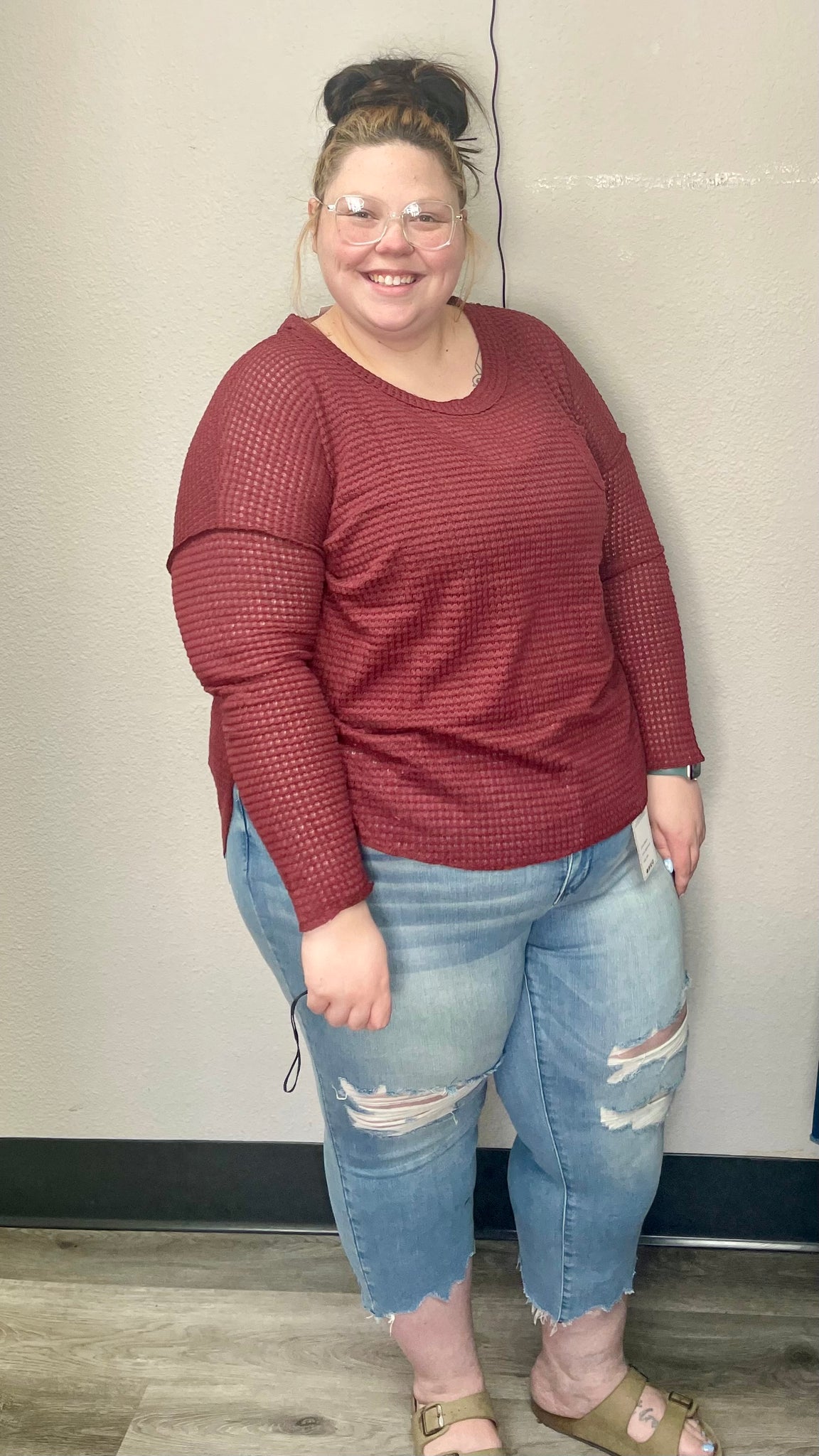 Scoop Neck Waffle Top