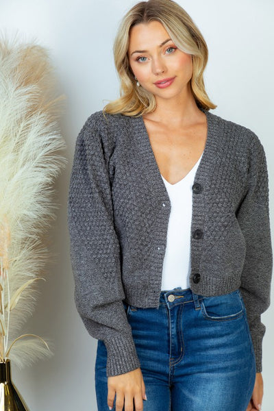 Long Sleeve Bubble Sweater Knit Cardigan