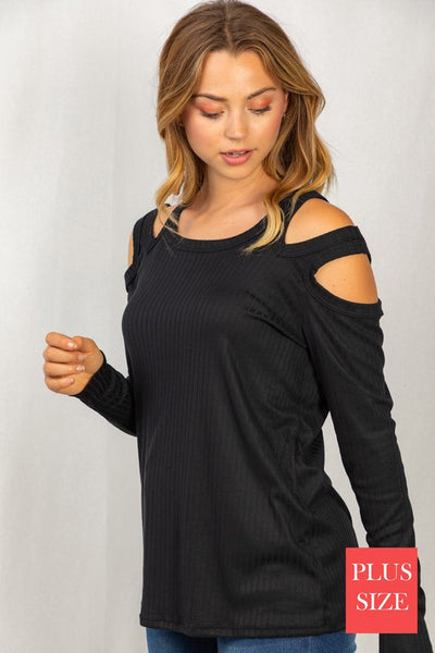 Cold Shoulder Ribbed Knit Top