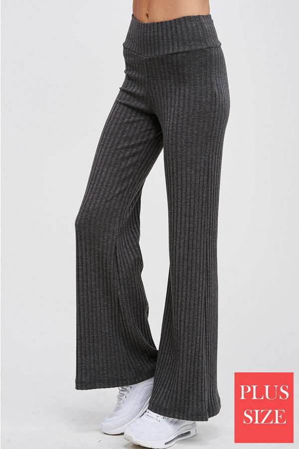 High Waisted Solid Ribbed Knit Pant