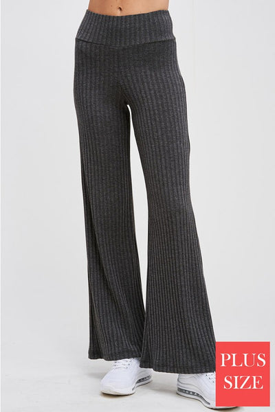 High Waisted Solid Ribbed Knit Pant