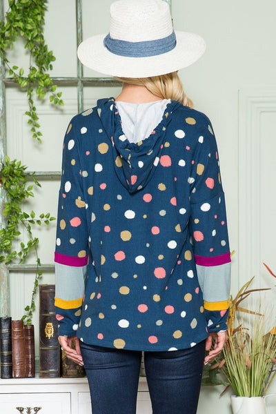 Navy Polka Dot Hoodie