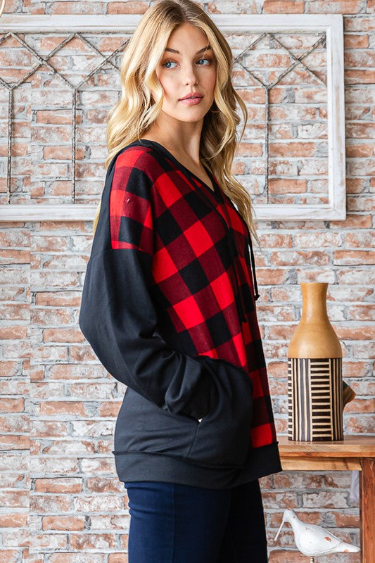 Buffalo Plaid Hoodie with Side Pockets Curvy Flamingo Boutique