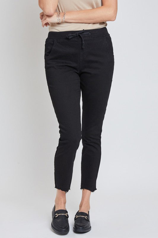 Black Pull-On Jean with Distressed Hem