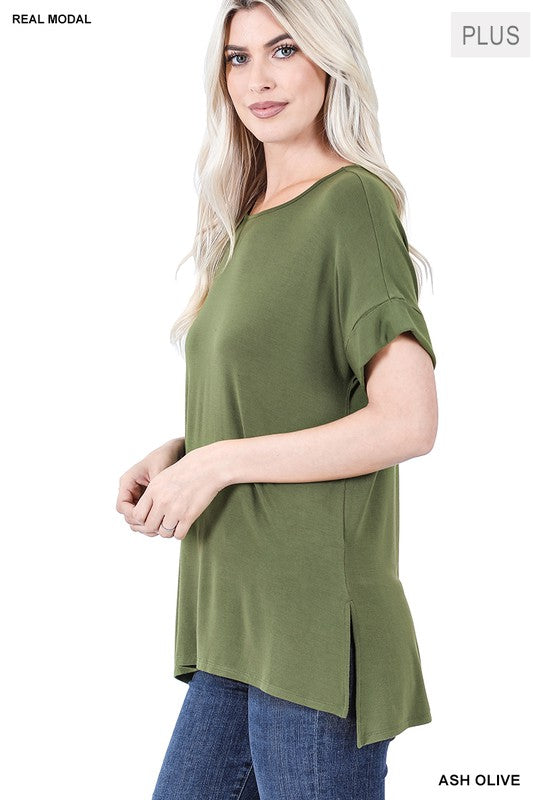Light Olive Boat Neck T-Shirt
