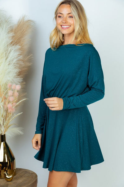 Long Sleeve Metallic Knit Dress