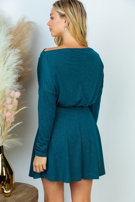 Long Sleeve Metallic Knit Dress