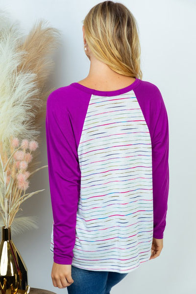 Purple/Stripe Long Sleeve Top