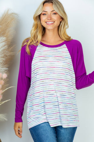 Purple/Stripe Long Sleeve Top