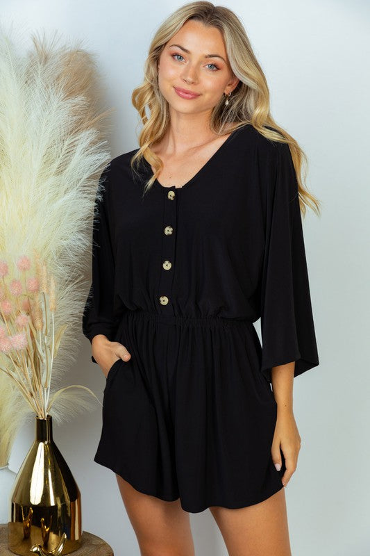 $10 Three Quarter Sleeve Solid Knit Romper