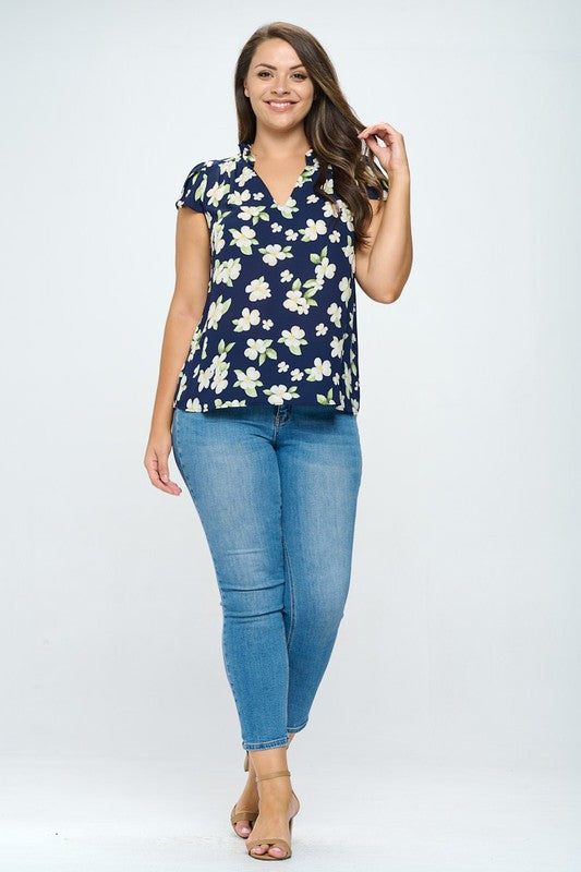 Navy Floral Top
