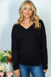 Black Long Sleeve Solid Knit Top