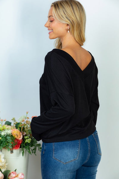 Black Long Sleeve Solid Knit Top