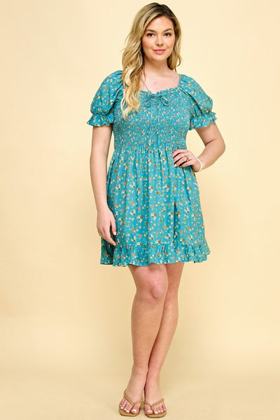 Blue/Teal Floral Baby Doll Dress