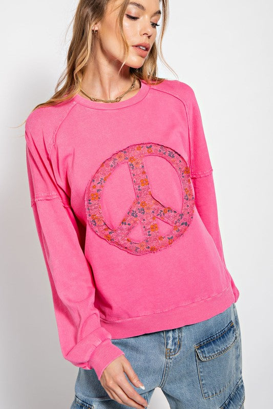 Pink Mineral Wash Peace Sing Sweatshirt