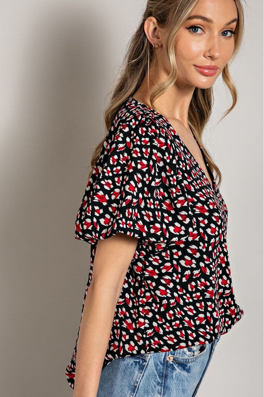 Black & Red Puff Sleeve Dress Top