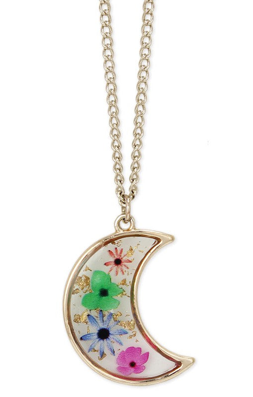 Dried Flower Moon Necklace