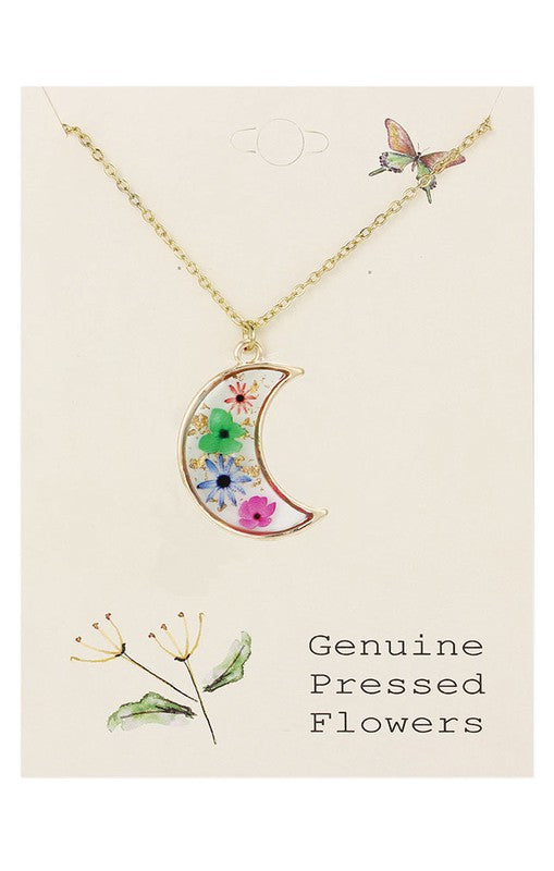 Dried Flower Moon Necklace