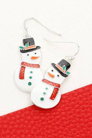 Enamel Snowman Dangle Earrings