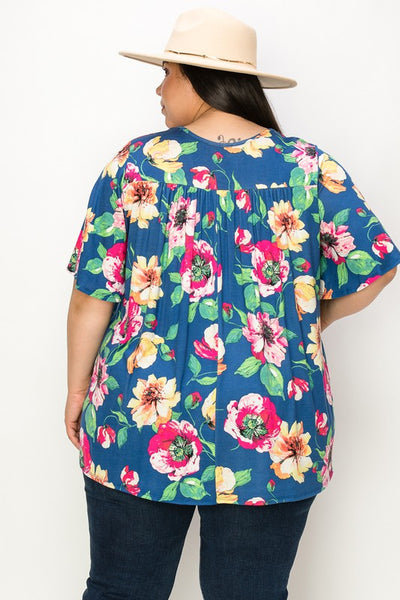 Blue Floral Print Top