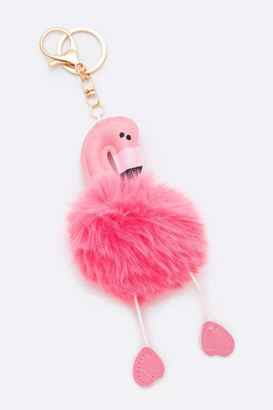 Fur Pom Flamingo Keychain