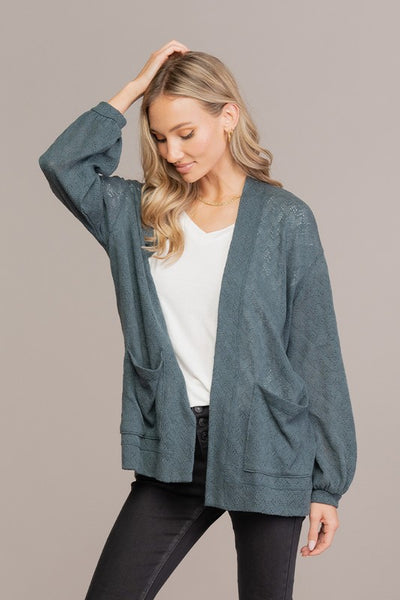 Teal Woven Lace Cardigan with Pocket Detail