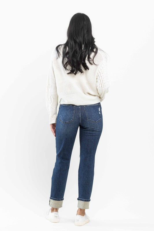 Mid Rise Buffalo Plaid Patches Jeans
