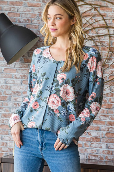 Dusty Teal Floral Top