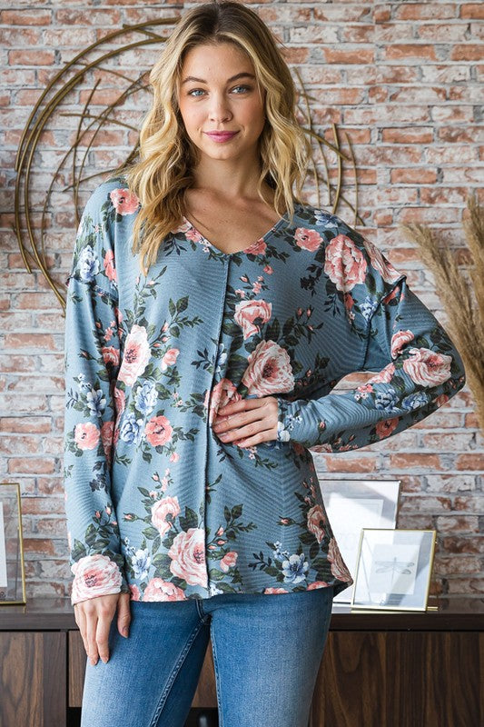 Dusty Teal Floral Top