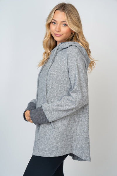 Heather Grey Ribbed Hoodie