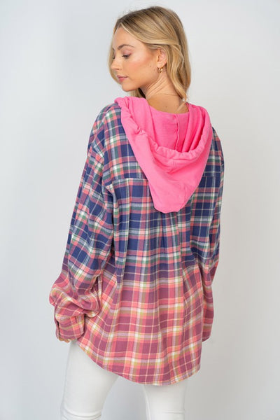 Spring Plaid Shacket with Hood