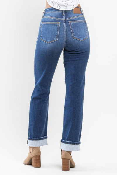 High Waist Contrast Wash Thermal Straight Jean