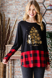 Black/Red/Gold Printed Christmas Top