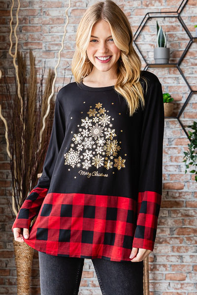 Black/Red/Gold Printed Christmas Top
