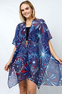 Firework Print Summer Kimono Cover-Up